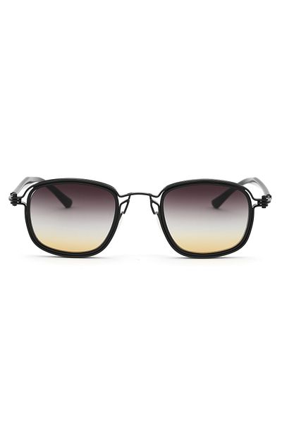 Angel Eyes Rectangle Metal Black Frame Black Handle Yellow Black Glass Unisex Sunglasses