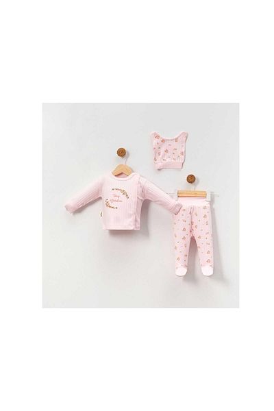 TRENDİMİZBİR Baby Girl Pink Floral Embroidered 3-Piece Bodysuit Set Newborn Outfit Breathable Soft Textured