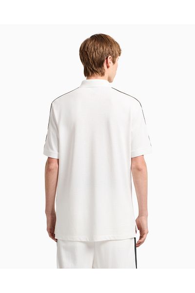 Armani Exchange Men's Regular Fit Shoulder Brand Banded 100% Cotton Short Sleeve White Polo Neck T-Shirt Xm 000307   Af1036