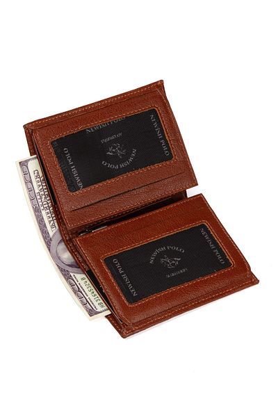 Newish Polo Men's Genuine Leather Card Holder and Wallet - Tan