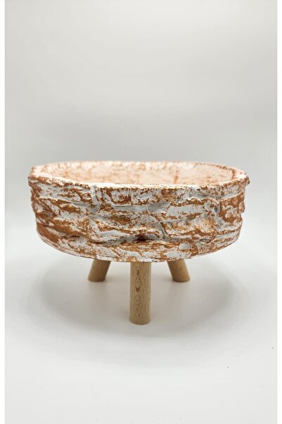 Home Ahşap Ayaklı Taş Desenli Sukulent ve Kaktüs Saksısı