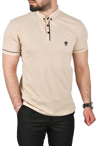 DeepSEA Tricou pentru bărbați, bej, slim fit, slim fit, din bumbac, țesătură piqué, cu gât polo, respirabil, fără ondulare, cu gât polo