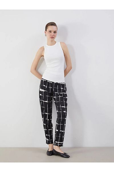 LC Waikiki LCWAIKIKI Classic Ecru Women's Patterned Trousers with Elastic Waist
