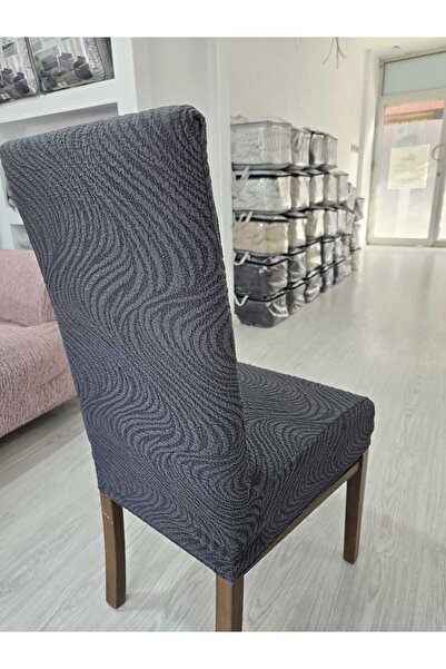 NEFİS HOME Lüks Jakarlı Su Yolu Desen Düz Sandalye Örtüsü. Lastikli Şık Sandalye Kılıfı 1.adet vizon