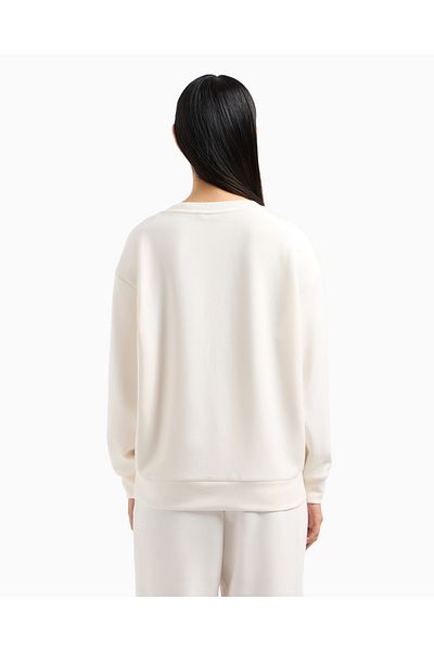 Armani Exchange Women's Comfortable Fit V-Neck Rhinestone Embroidered Ax Logo Long Sleeve White Sweatshirt Xw 000093   Af10804