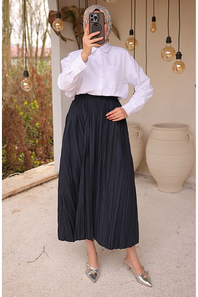 sefamerve Fusta plisata cu talie elastica 71268-02 Bleumarin
