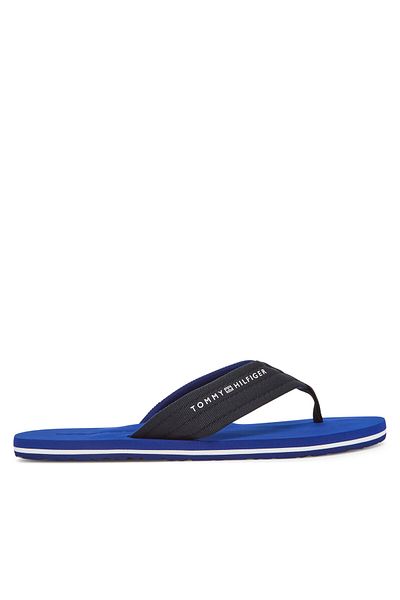 Tommy Hilfiger Men's Flat Thin Sole Flip Flops Leather Comfortable Navy Blue Slippers Fm0Fm05437-Dw5