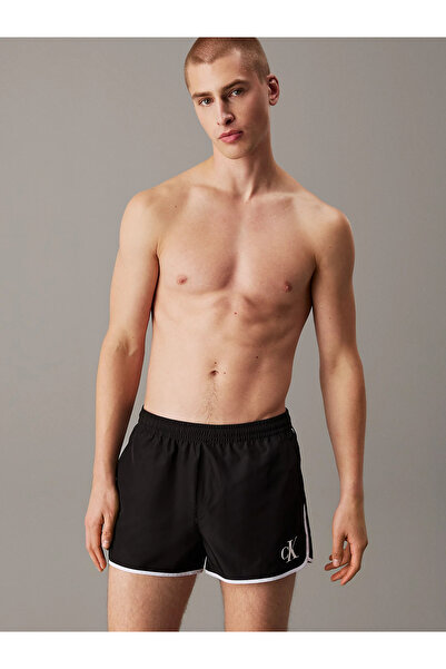 Calvin Klein Erkek File Astarlı Elastik Bel Bantlı Yan Cepli Hızlı Kuruyan Siyah Mayo