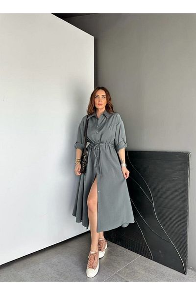 EGZOTİK ASORTİK Φόρεμα πουκάμισο με λεπτομέρεια από πέτρα με δέσιμο στη μέση