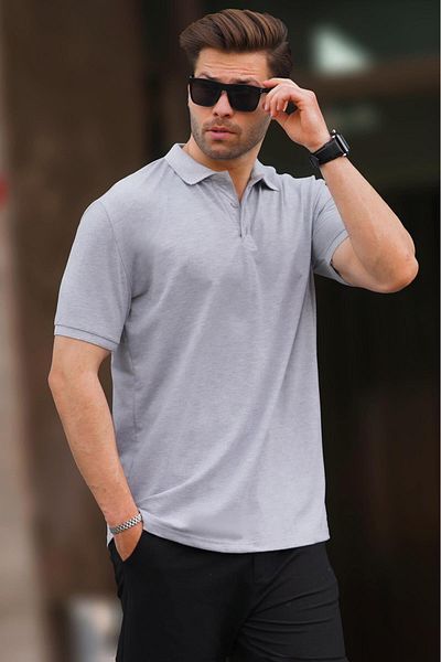 Madmext Overfit Graues Polo-Shirt für Herren - Kurzarm 7029