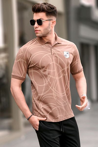 Madmext Braun gemustertes T-Shirt mit Polokragen 5873