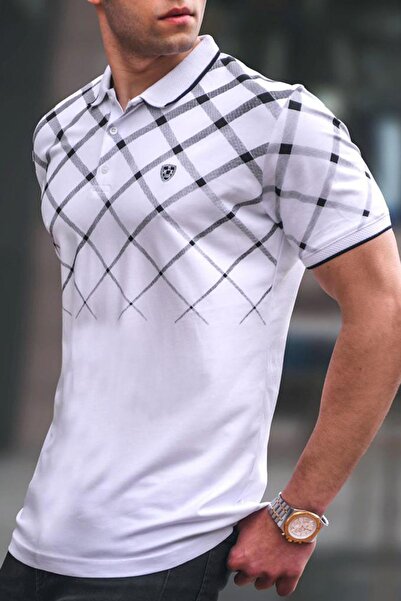 Madmext White Buttoned Polo Collar Men's T-Shirt 5867