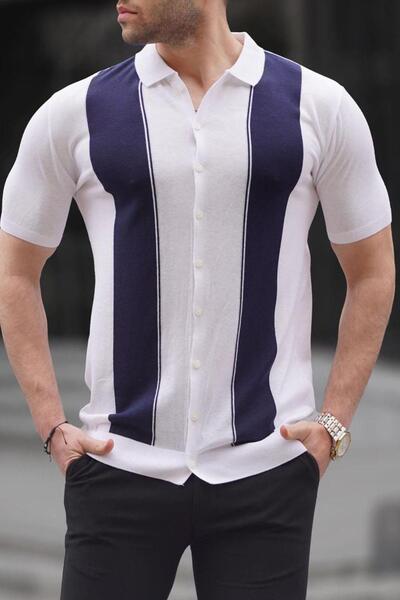 Madmext Weißes Rollkragen-Strick-Herren-T-Shirt 6353