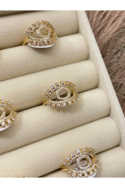 Onsiletişim 'Lotusbybuket' Steel Gold Zircon Stone Detailed Special Design Eye Detail Ring