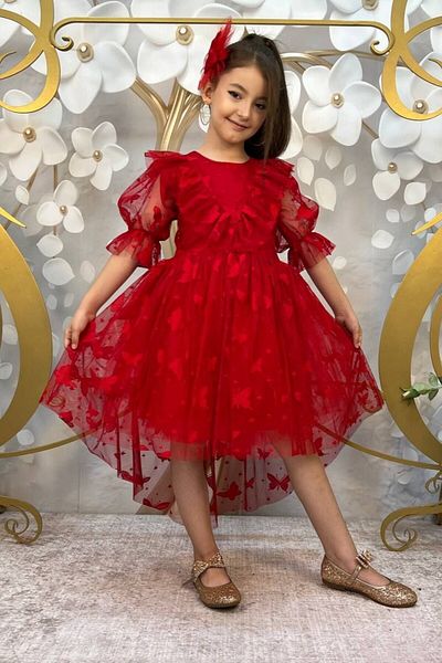 ABİYEKİDS Butterfly Patterned Tailed Children's Evening Dress Aged 6/9 Aby211