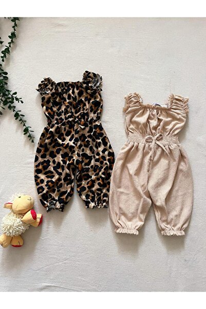 Çalışkan Çocuk Kız Çocuk Bürümcük Kapri Boy Tulum 2lü Set [[1 Büyük Alınız Uzunluk Açıklama Mevcut]