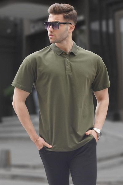 Madmext Khakigrünes Basic-T-Shirt mit Polokragen für Herren 6126