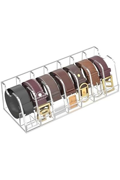 Generic Clear Acrylic Belt Organizer Box with 7 Compartments for Closet or Drawer Storage and Display