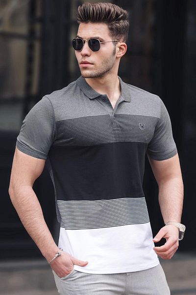 Madmext Barevně blokované antracitové pánské tričko Polo Neck 9280