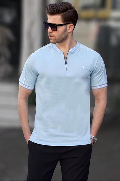 Madmext Tricou pentru bărbați cu gât polo albastru 9281