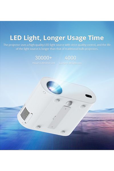 Datazone DZ-P-4008V Full HD Projector, 3000 Lumens, 4K Support, Wi-Fi 6, Android 11, Bluetooth