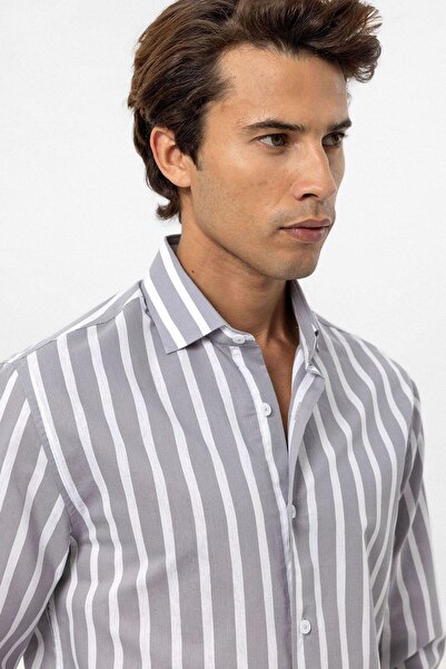 Antioch Gray Slim Fit Striped Men's Shirt