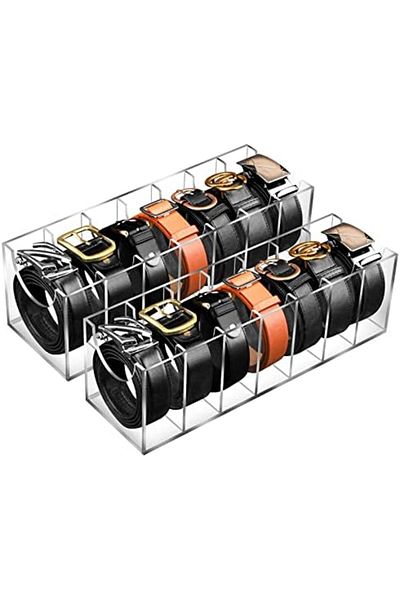 Generic 2-Pack Acrylic Belt Organizer with 7 Compartments for Closet Drawer Storage of Belts and Accessories