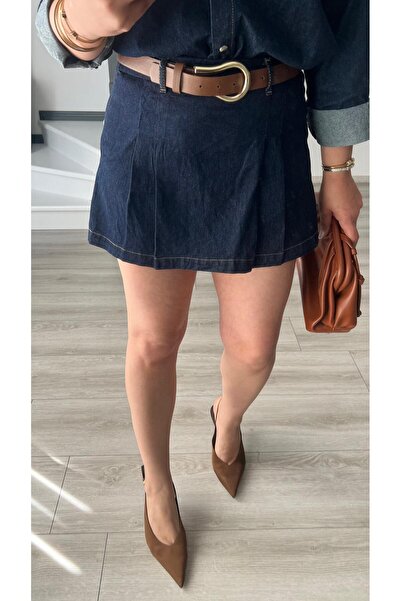 Oslove Denim Piliseli Şort Etek