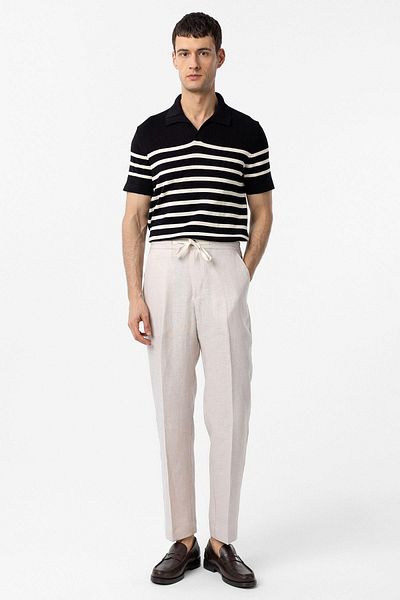 Antioch Black/Ecru Polo Neck Striped Men's Knitwear T-Shirt