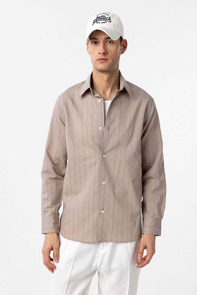 Antioch Beige Relaxed Striped Men's Shirt