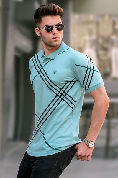 Madmext Mintgrünes gemustertes Polo-T-Shirt 5870