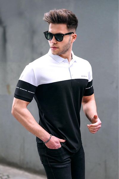 Madmext Černé pánské tričko Polo Neck - základní model