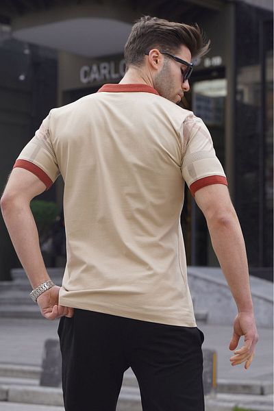 Madmext Ανδρικό μπλουζάκι Polo με λαιμόκοψη σε μπεζ σχέδιο 6080