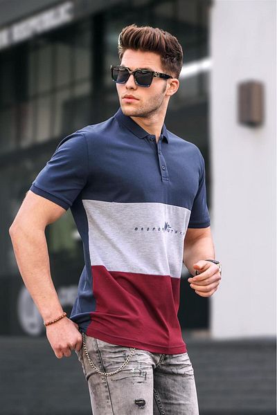 Madmext Marineblaues Herren-T-Shirt mit Polokragen 5819