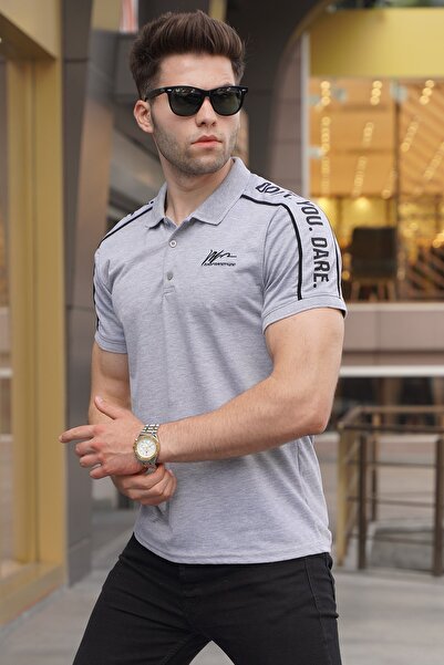 Madmext Grimelange μανίκι Λεπτομερές κεντημένο μπλουζάκι πόλο με λαιμόκοψη 5892