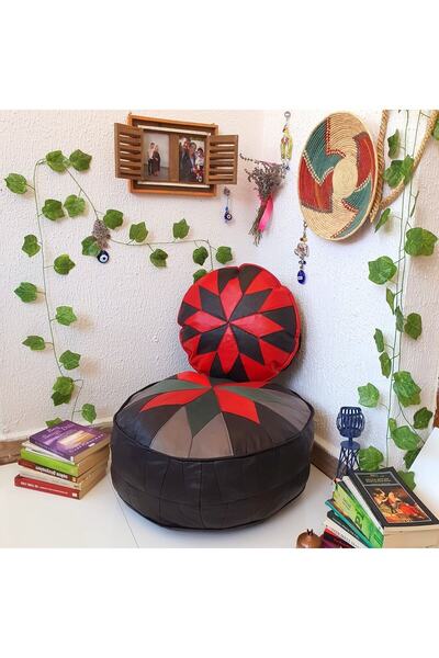 Ottoman Pouffe El Yapımı Hakiki Kuzu Deri Iskandinav Bahçe Balkon Bungalov Pu...