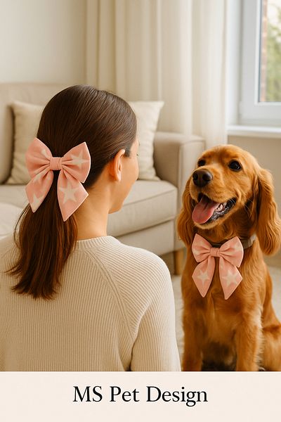 MS Pet Design Adjustable Bow Model Cat Dog Bow Tie and Hair Clip Set