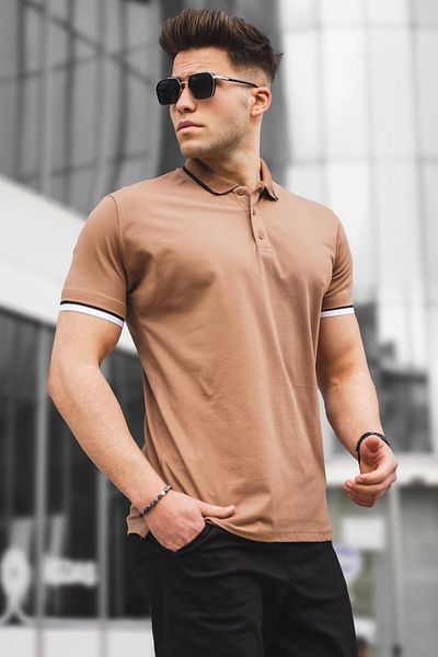 Madmext Hnědé pánské tričko s polo výstřihem