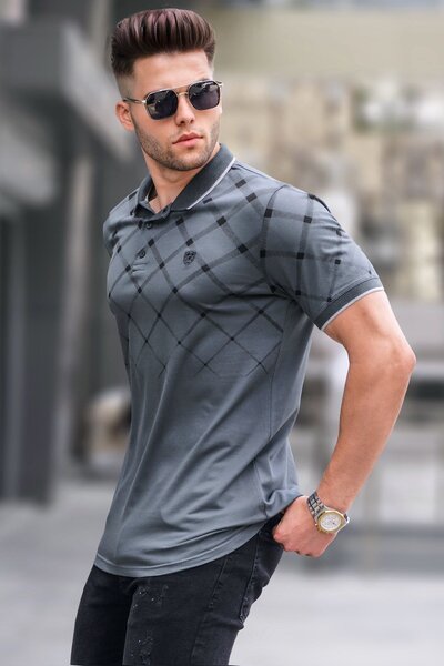 Madmext تي شيرت رجالي بأزرار مدخنة وياقة بولو 5867