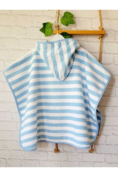 GÜRPAMUK HOME & BABY Outlet Export 100% Cotton Girls-Boys Sea, Beach, Pool, Bath Towel Poncho Striped/