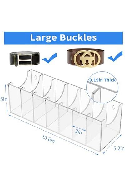 Generic Acrylic Belt Organizer with 7 Compartments for Closet Storage of Belts, Ties, and Bow Ties