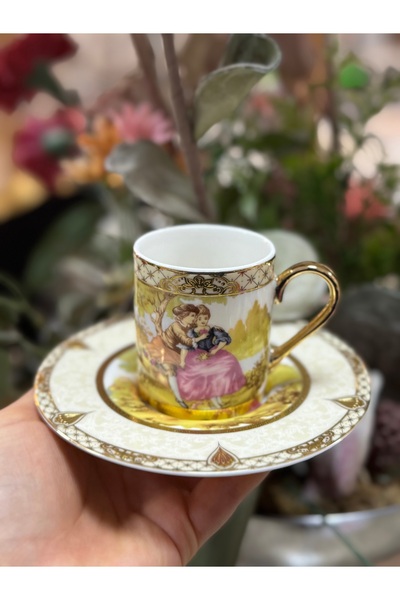 hediye طقم فناجين قهوة بورسلين من ESTERHOMEDECOR مكون من 6 فناجين مع ماركيز