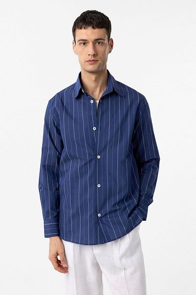Antioch Navy Blue Relaxed Striped Men's Shirt
