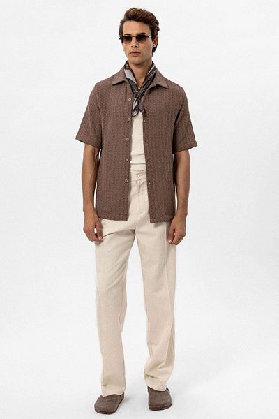 Antioch Brown Textured Crochet Men's Shirt