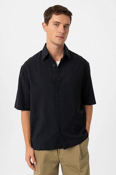 Antioch Black Cotton Relaxed Short Sleeve Men's Shirt