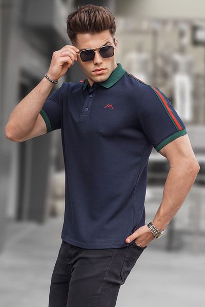 Madmext Námořnické modré tričko s pruhovaným límečkem Polo 5888