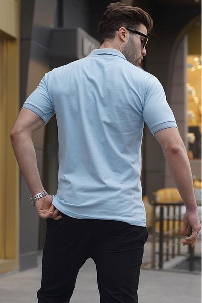 Madmext Μπλε Regular Fit Ανδρικό μπλουζάκι πόλο γιακά 6105