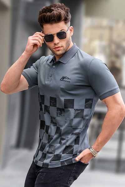 Madmext Gemustertes Herren-T-Shirt mit Polokragen und Rauchmuster 5871