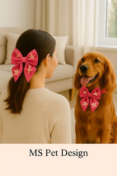 MS Pet Design Adjustable Bow Model Cat Dog Bow Tie and Hair Clip Set