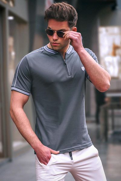 Madmext Geräuchertes Herren-T-Shirt mit Polokragen 9281